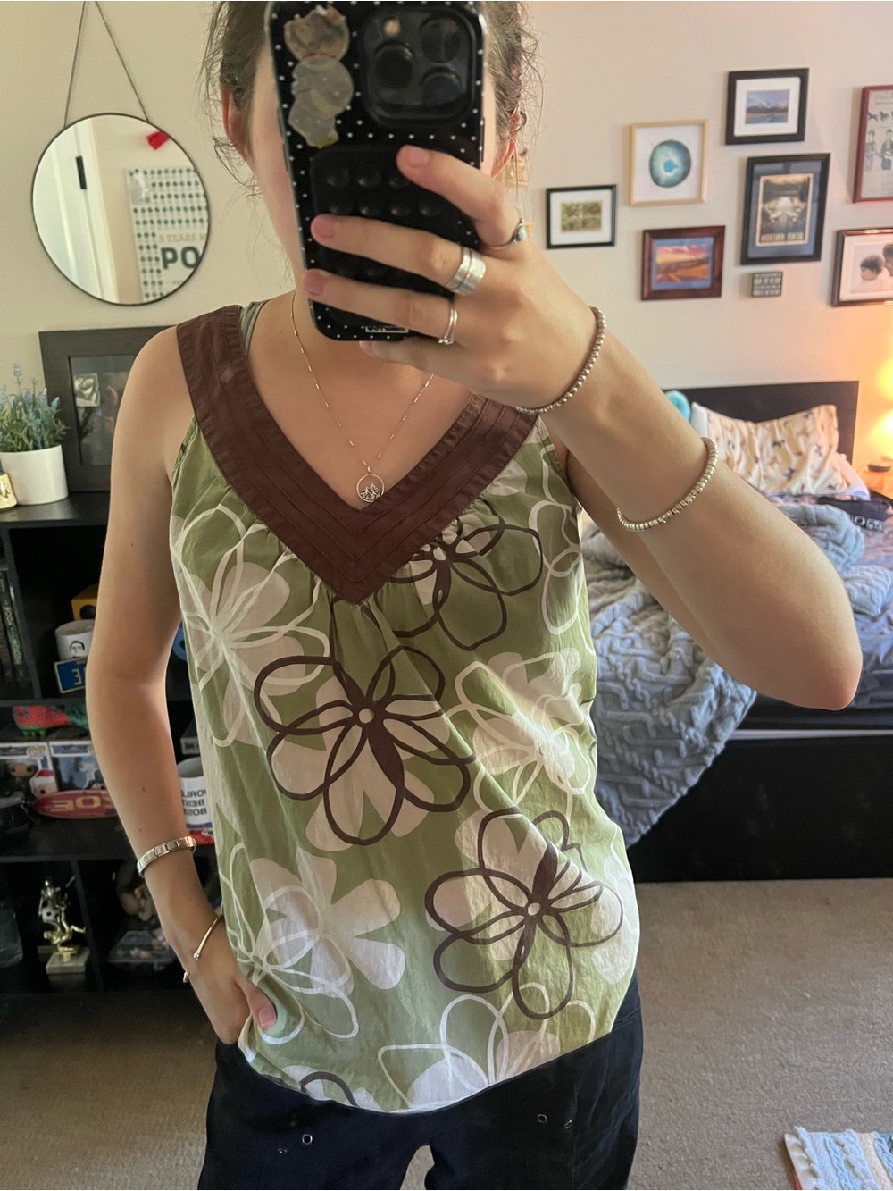 Y2K green floral tank